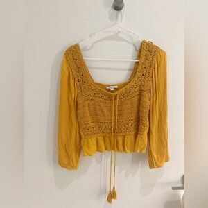 American Eagle Square Neck Crochet Blouse